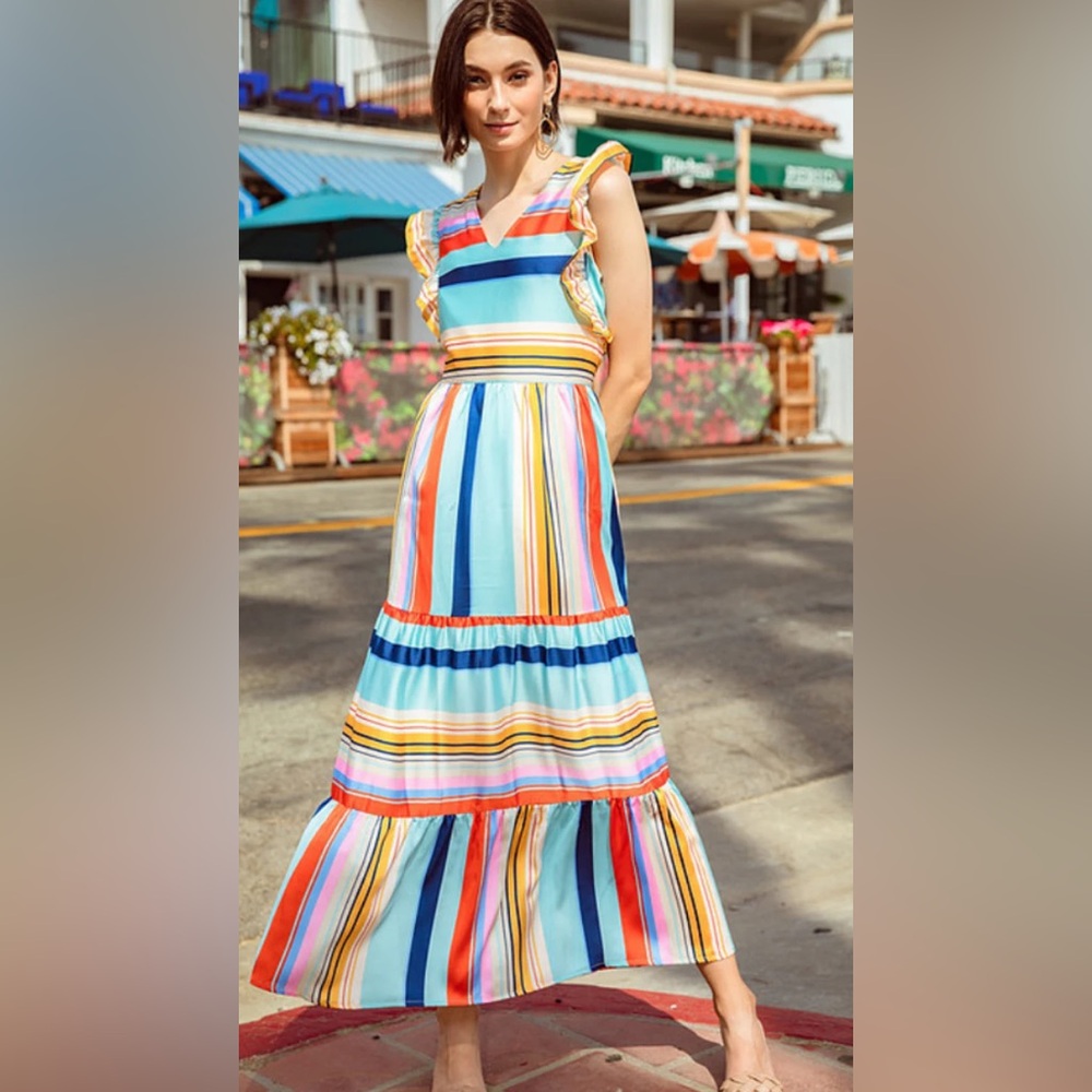 NWT JADE MELODY‎ TAM SIZE S maxi dress multicolor tiered striped summer